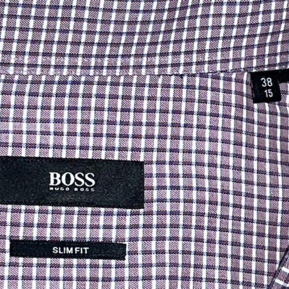 HUGO BOSS Men's Slim Fit BURGUNDY/WHITE/BLACK Size 38 / 15 LIKE NEW - Picture 2 of 5